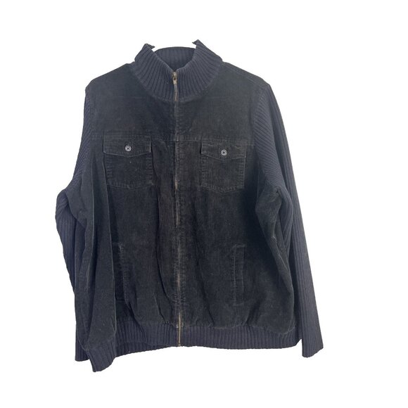 Lauren Ralph Lauren Zip Up Jacket Womens 2X Black Corduroy Bomber Ribbed Pockets - Picture 1 of 7